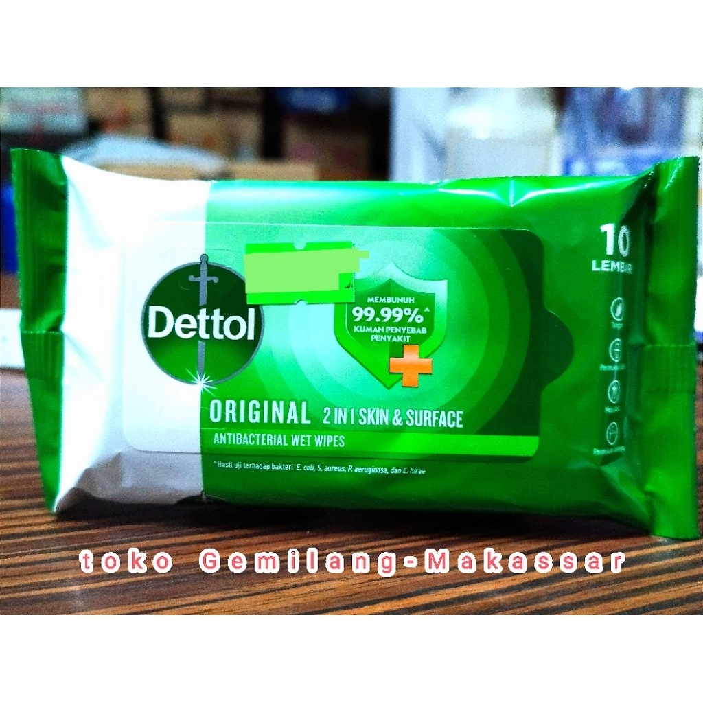 Dettol antibacterial wet wipes Original isi 10 lembar, tisu basah antibakteri