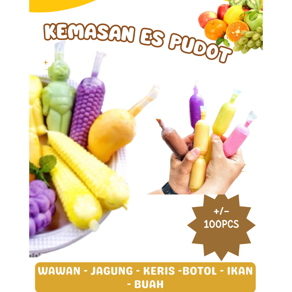 Kemasan Es Pudot Wawan isi 100 pcs Plastik es wawan asli pelastik es buah, Botol, Ikan, dll