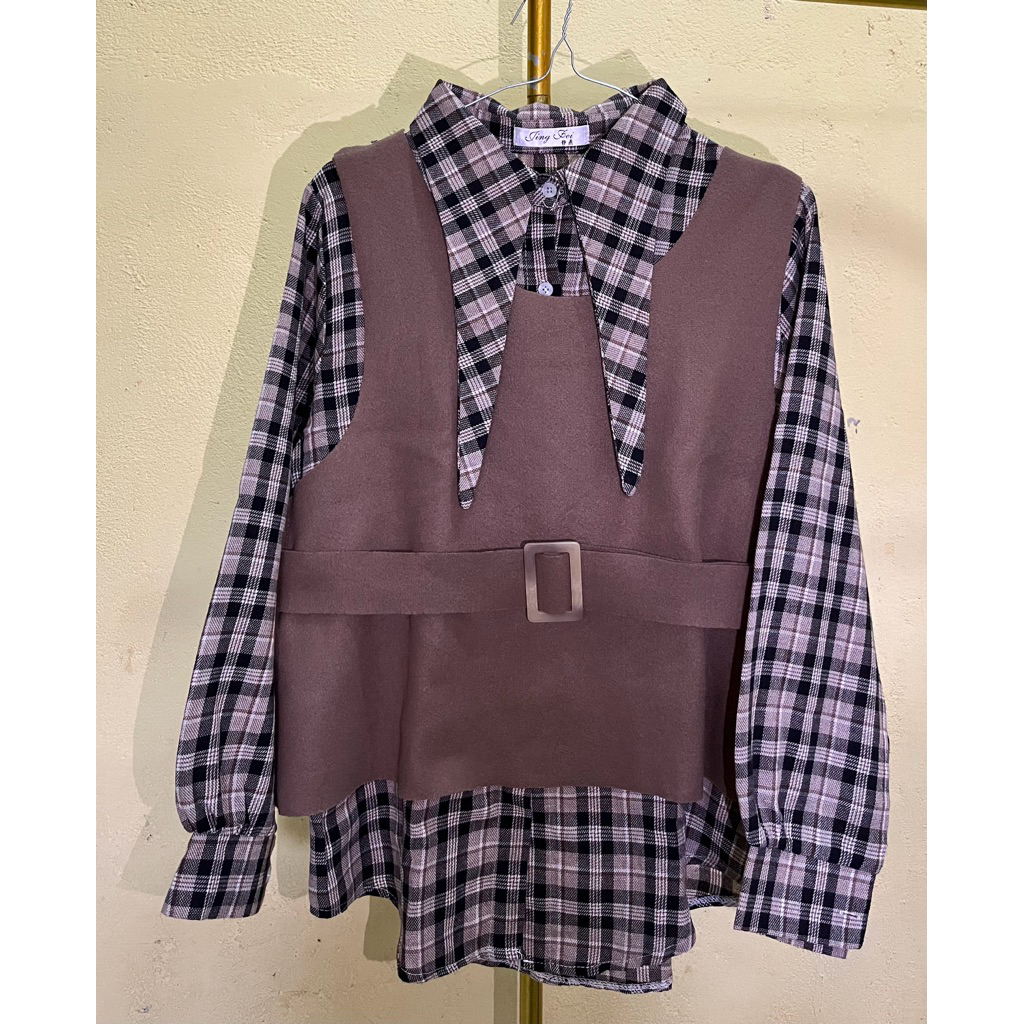 PROMO  kemeja kotak kotak vest lepas pasang