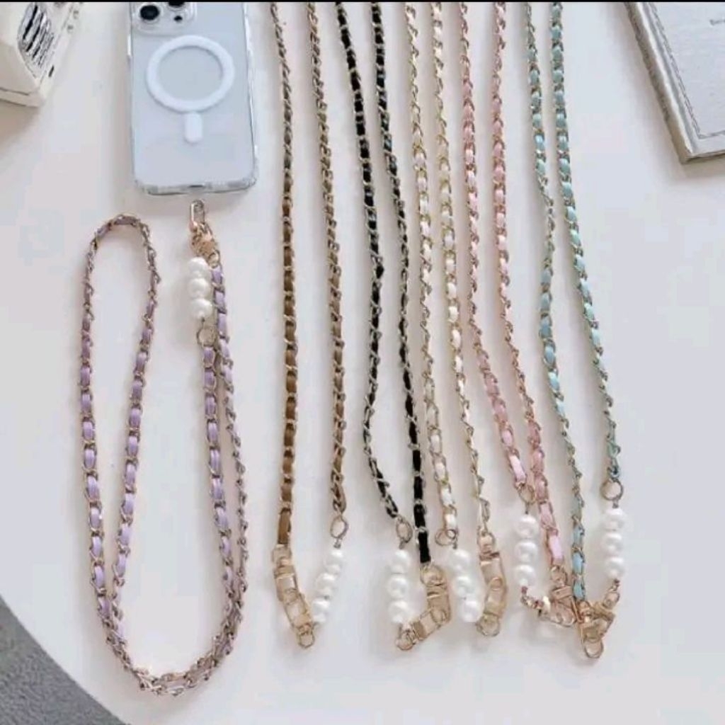 Tali Aksesoris Hp Lanyard Panjang Selempang Rantai Mutiara