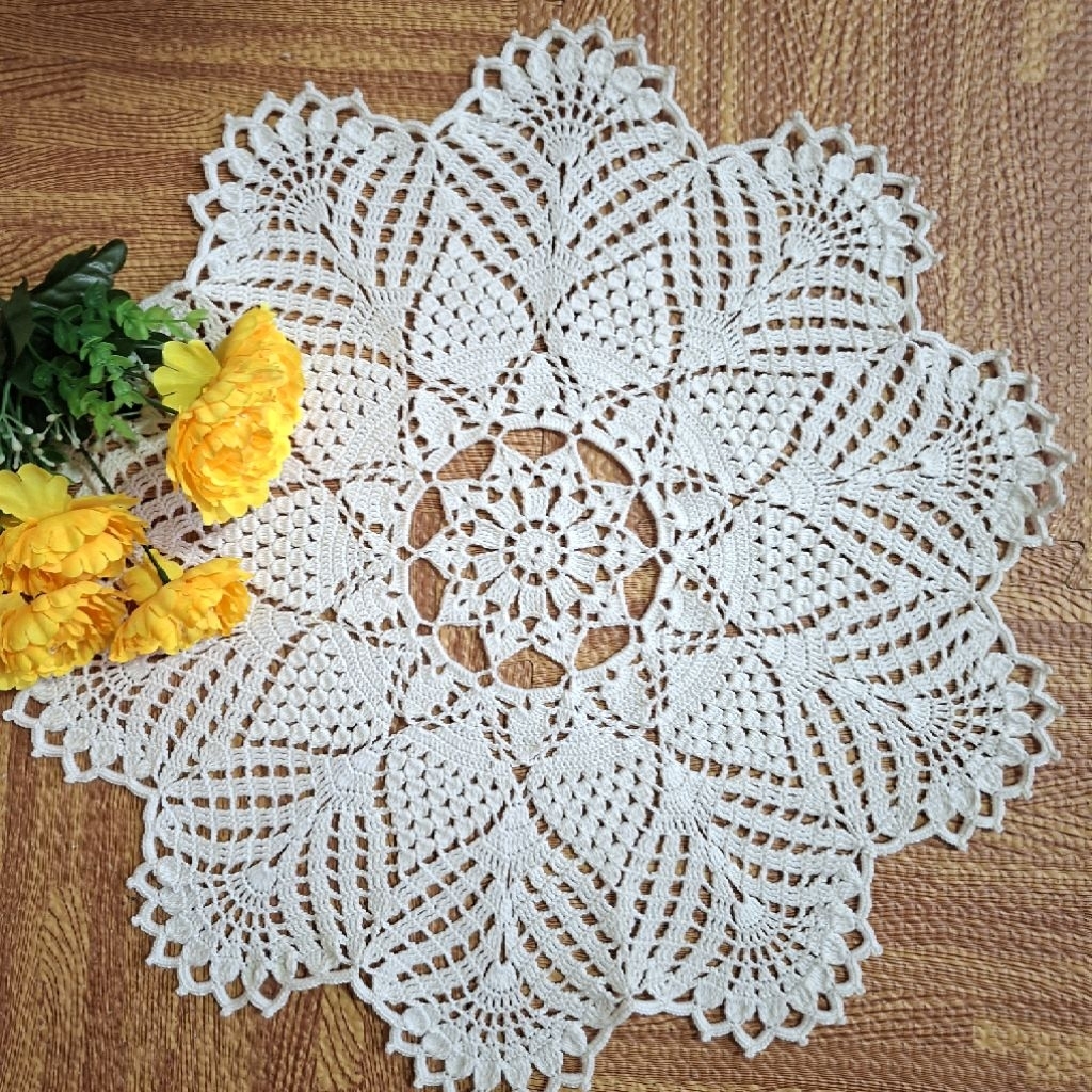 Taplak meja rajut handmade, taplak meja rajut bulat