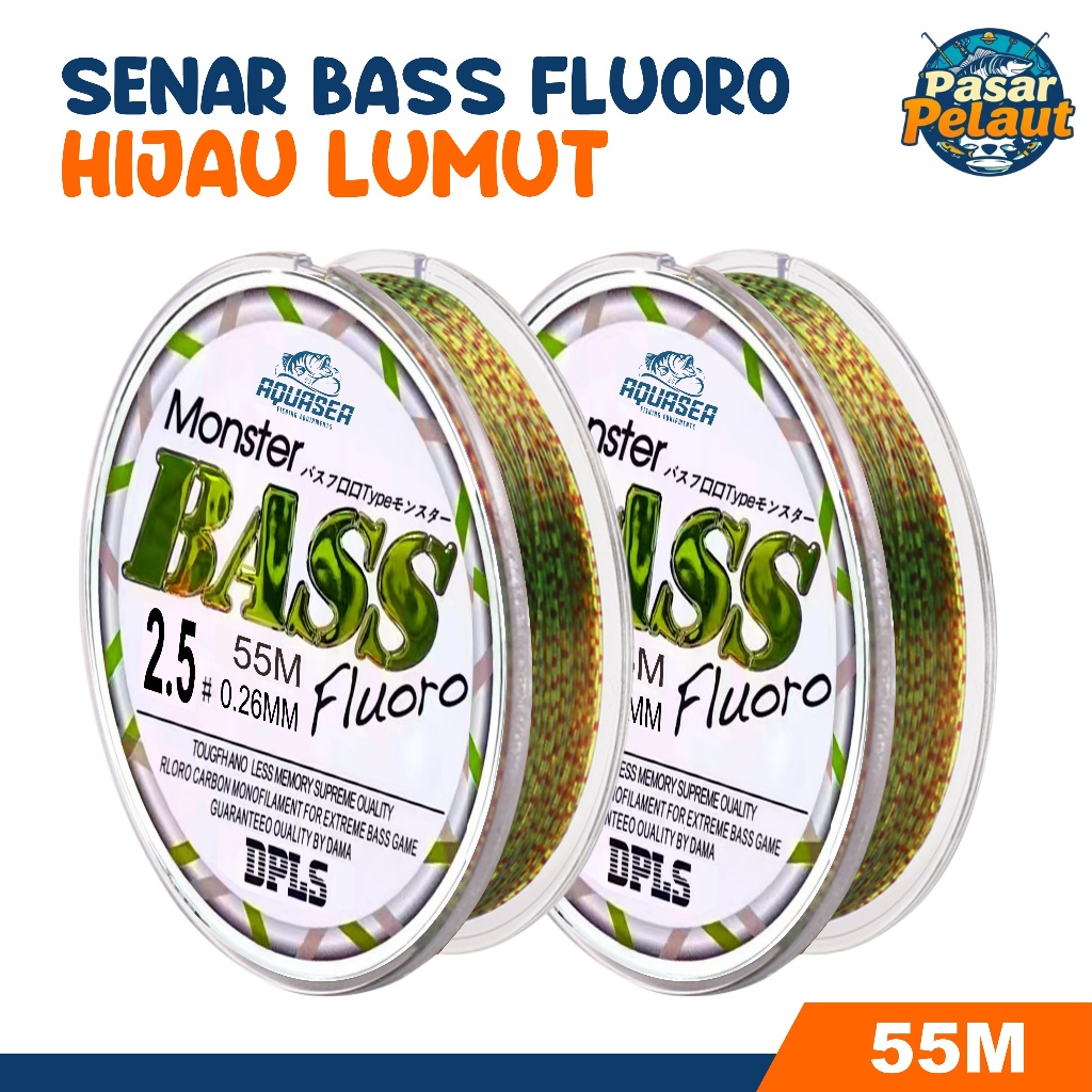 PASAR PELAUT Tali Pancing  Bass FLUOROCARBON 55M Warna Hijau Senar Pancing Fishing Line Sangat kuat