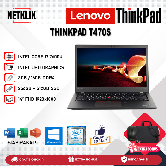 Laptop Thinkpad T470S Intel Core i7 7600U 16GB 512GB SSD Windows 10 Pro Original