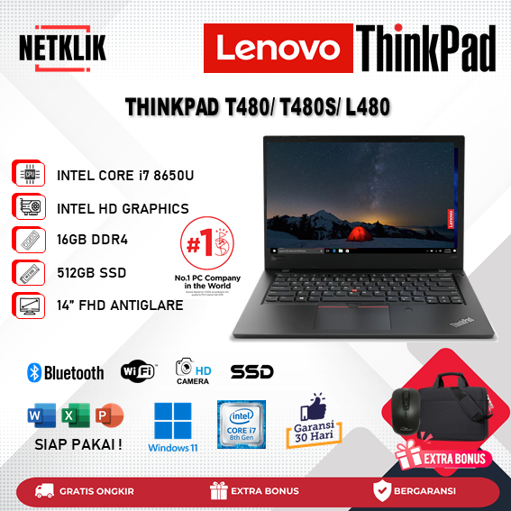 Laptop Lenovo Thinkpad T480/T480S/L480 Intel Core i7/i5 16GB 512GB Windows 11 Pro Original