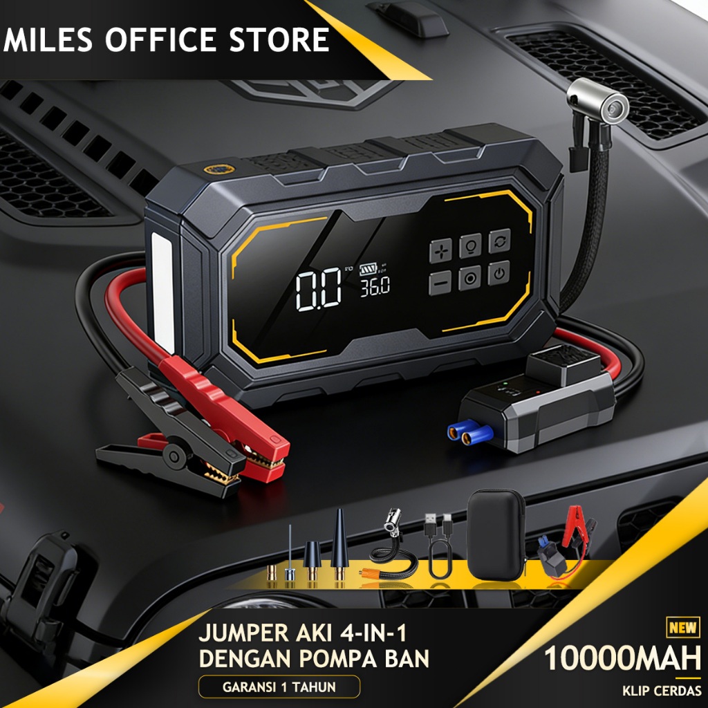 Jumper Aki Mobil 10000mAh dengan Pompa Ban Elektrik Power Bank dan Lampu Penerangan Jumper Aki Motor