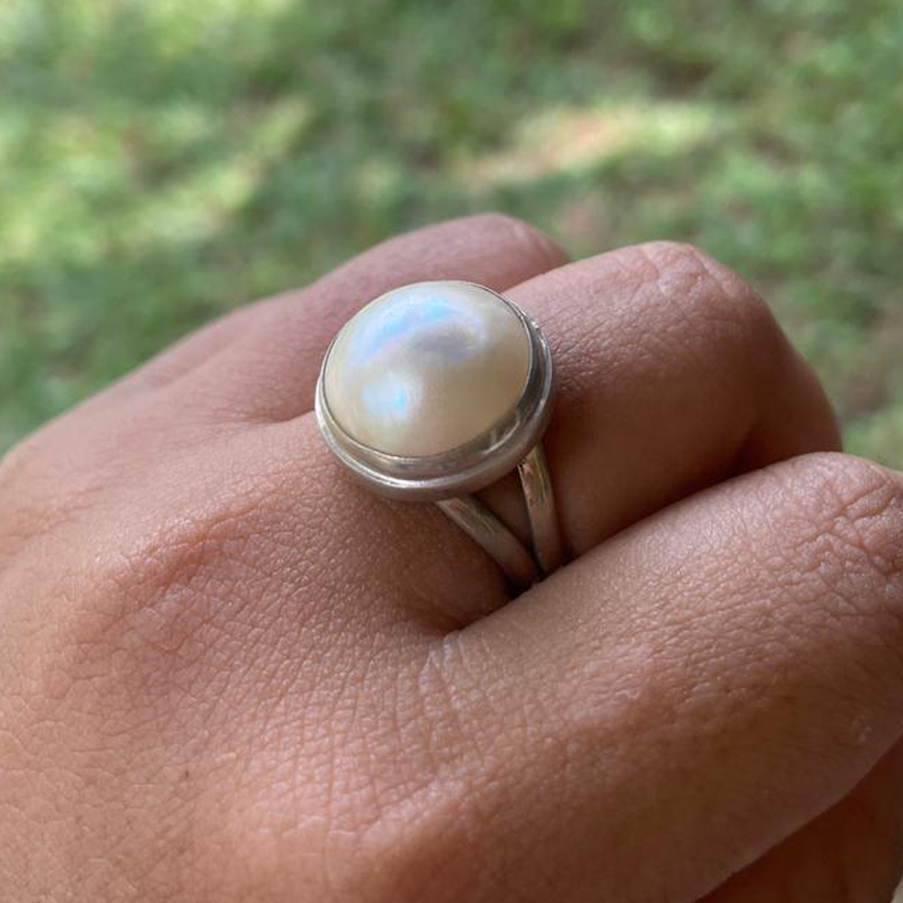 Cincin Ring Perak Silver Bali Pearl Mutiara Polos Simple Besar Asli 925 Wanita Pria Laki Etnik Custo