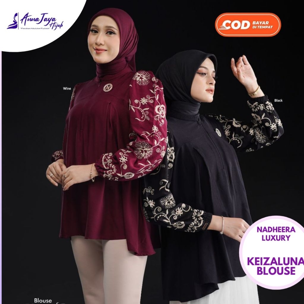 Nadheera Luxury Keizaluna Blouse Wanita Rayon Premium × Cotton Emboss Premium Size M,L