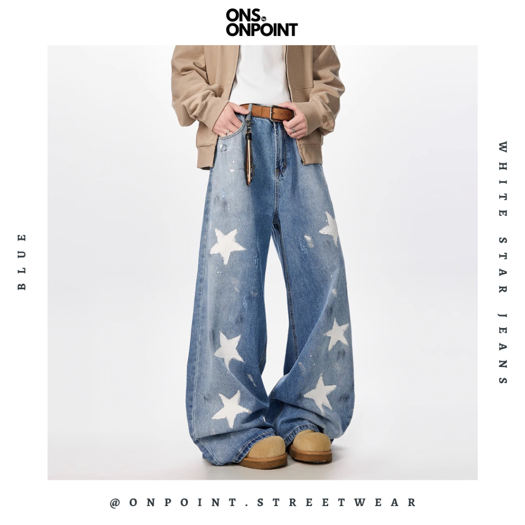 [ONS BY ONPOINT] Superstar jeans - Baggy jeans pria oversize motif bintang denim pants jeans longgar