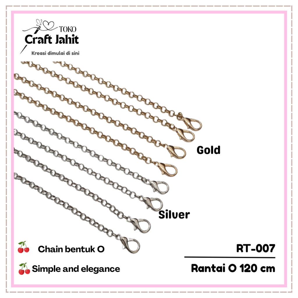 RT-007 | 120 CM | Rantai Tas Metal Alloy 120 cm | Tali Selempang Tas Gold Silver