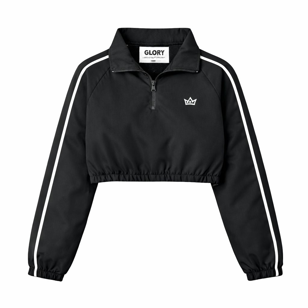 Jaket Crop Hoodie Parasut Wanita | Windbreaker Hitam Reflective | Jaket Sporty Kekinian