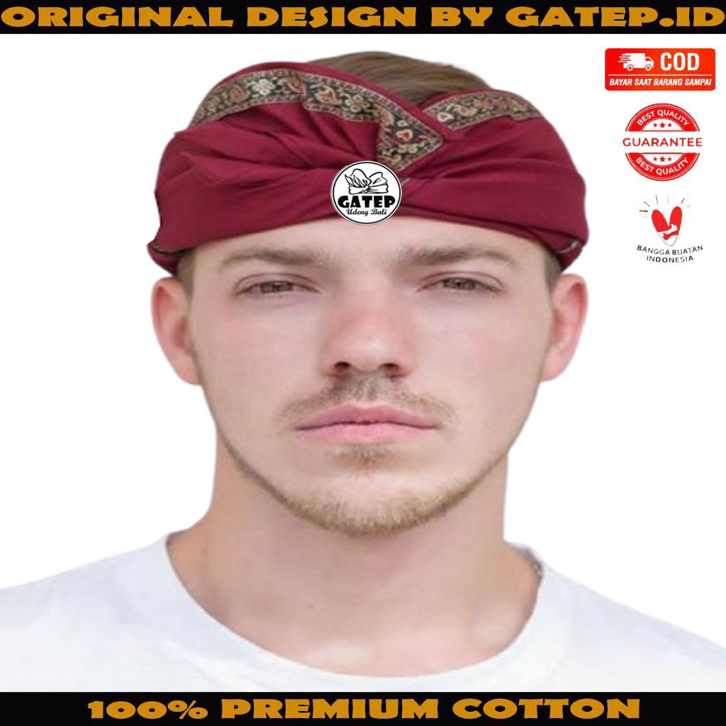 Udeng Bali Merah Polos Tepi Wajik Setengah Jadi / Ikat Kepala Bali / Topi Bali / Blangkon Bali