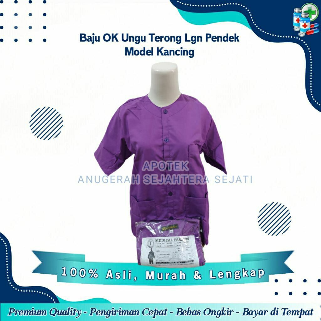 Baju OK / Baju Jaga Pria Dan Wanita / Lengan Pendek / Warna Ungu Terong Model Kancing