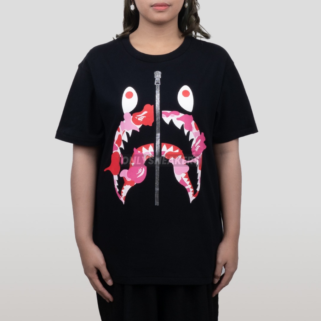 BAPE ABC CAMO REBUILD SHARK PINK BLACK TEE