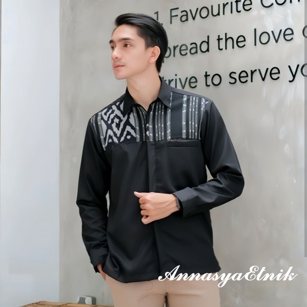 Kemeja Pria Kombinasi Polos. Baju Atasan Pria Tenun Kombinasi Toyobo (KMJ 43)