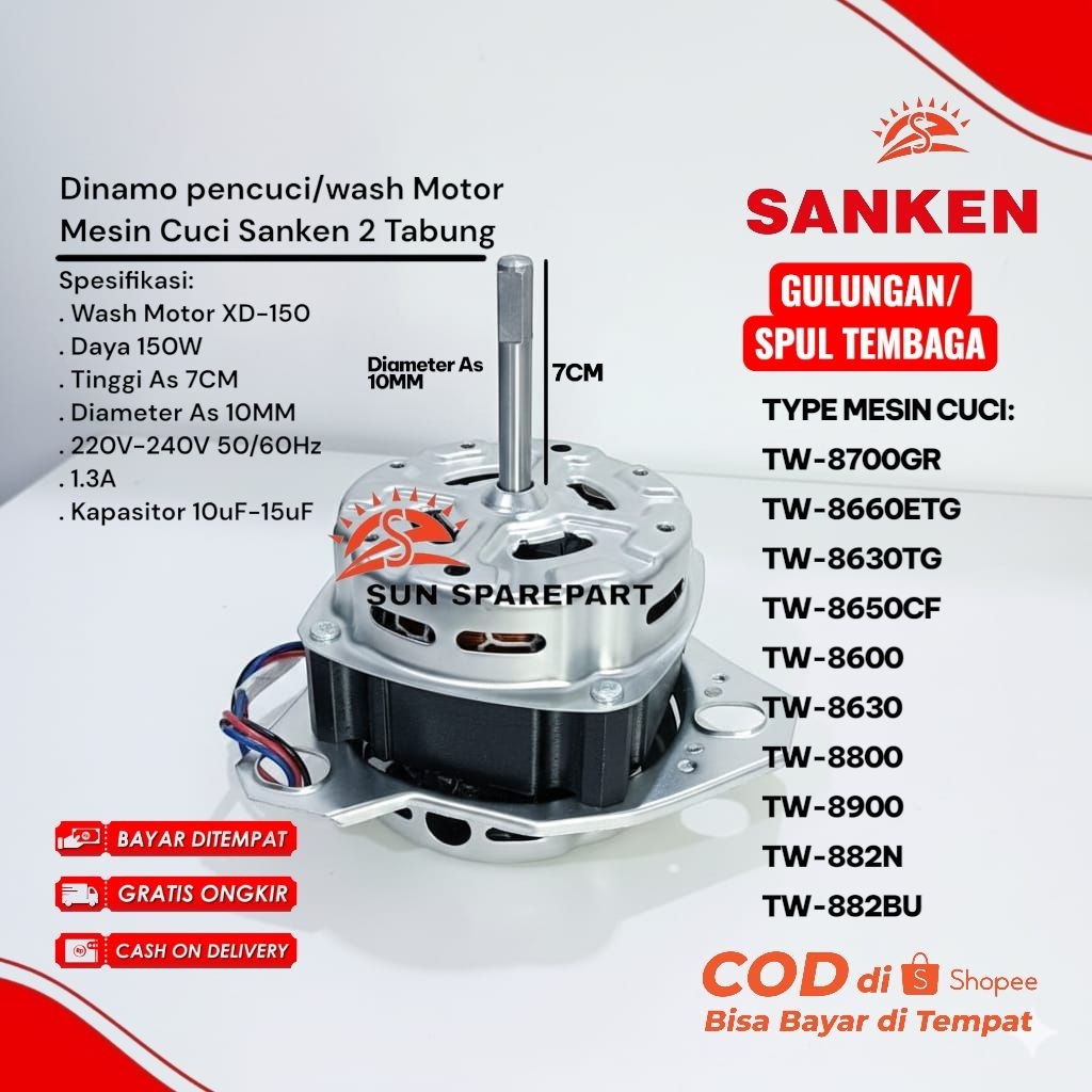 Dinamo pencuci Sanken/Wash Motor Tinggi As 7CM Gulungan Tembaga TW-8600 TW-8630 TW-8800 TW-8900 TW-8