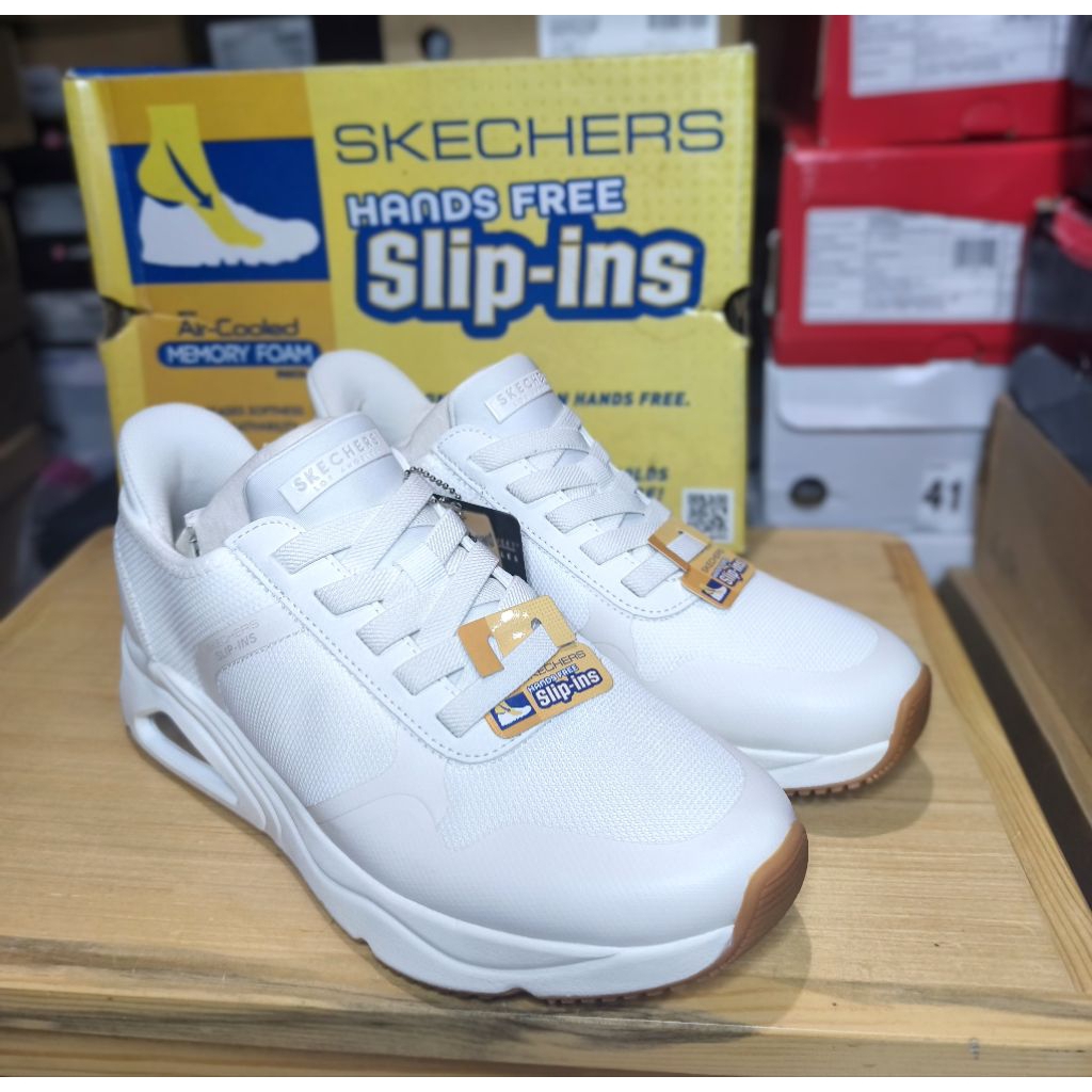 Sepatu Skechers Slip ins Tres air uno Necessairy full white/putih