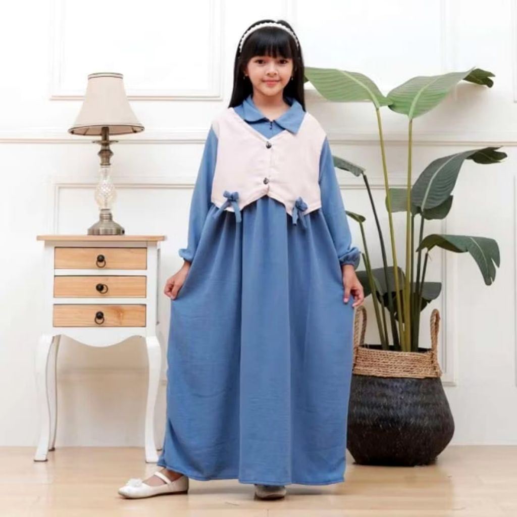 DANIA Dress Gamis Anak Rompi Terbaru BahanCrinkle Mix Knit premium Gamis Couple ibu dan Anak