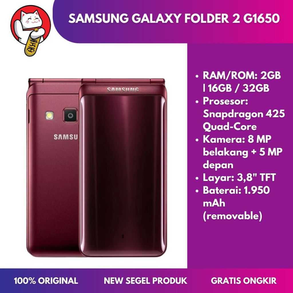 SAMSUNG GALAXY FOLDER 2 G1650 HP Samsung Lipat Flip Android Bisa WhatsApp Dual SIM