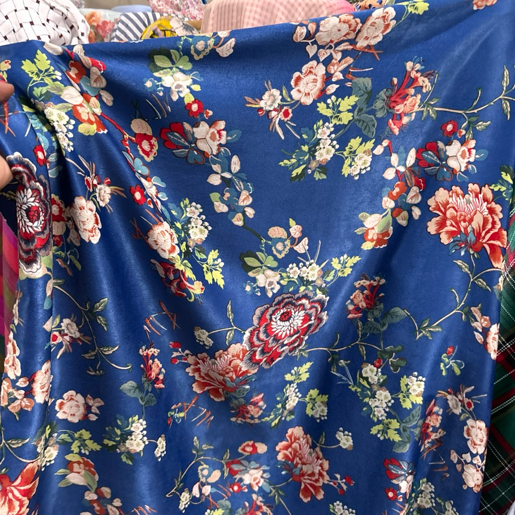 Bahan Kain Satin Silk Motif Floral Klasik Elegan - Kain Meteran High Quality untuk Tunik, Kaftan & R