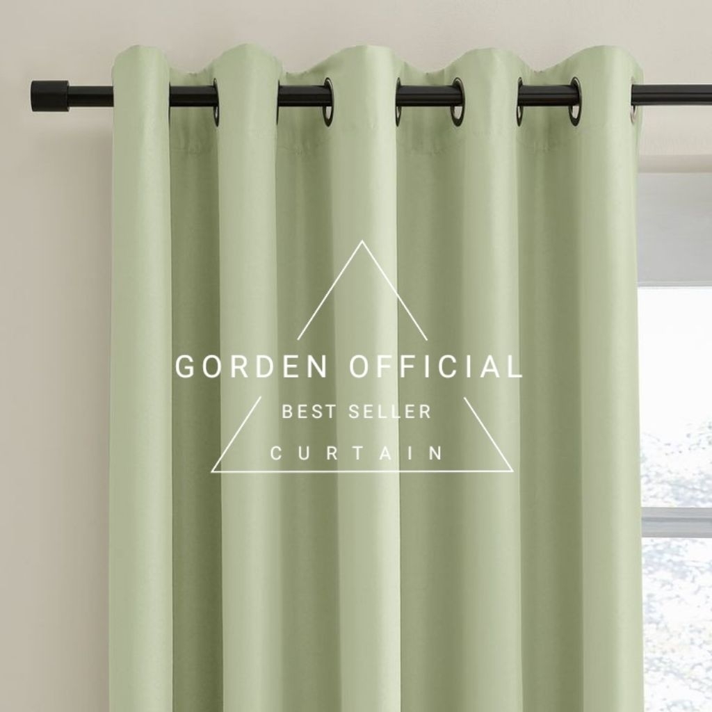 Gorden Jendela Pintu Minimalis Bahan Blackout Polos Import  Premium Tebal HIJAU SAGE 12 Lubang Smokr