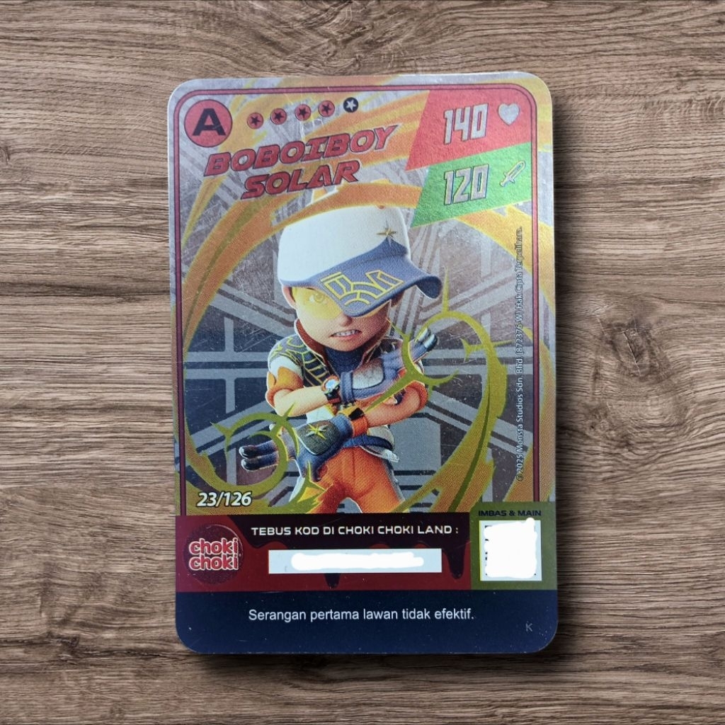 Kartu Karakter Boboiboy SOLAR