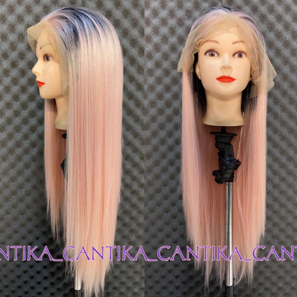 CANTIKA WIG WANITA RAMBUT PANJANG LURUS 60 CM MODEL FRONT LACE BAHAN SINTETIS PREMIUM BISA DICATOK