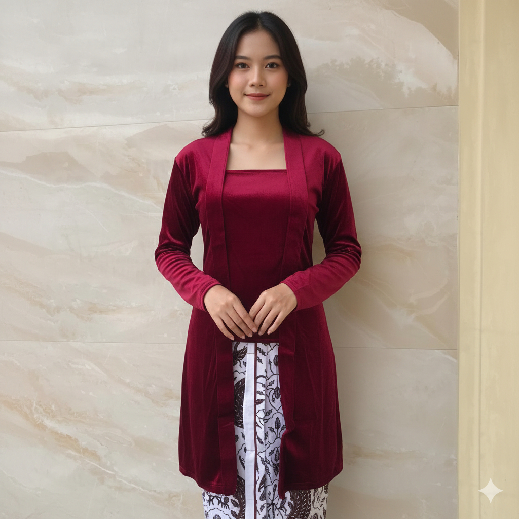 Atasan Kebaya Kutubaru bludru panjang POLOS