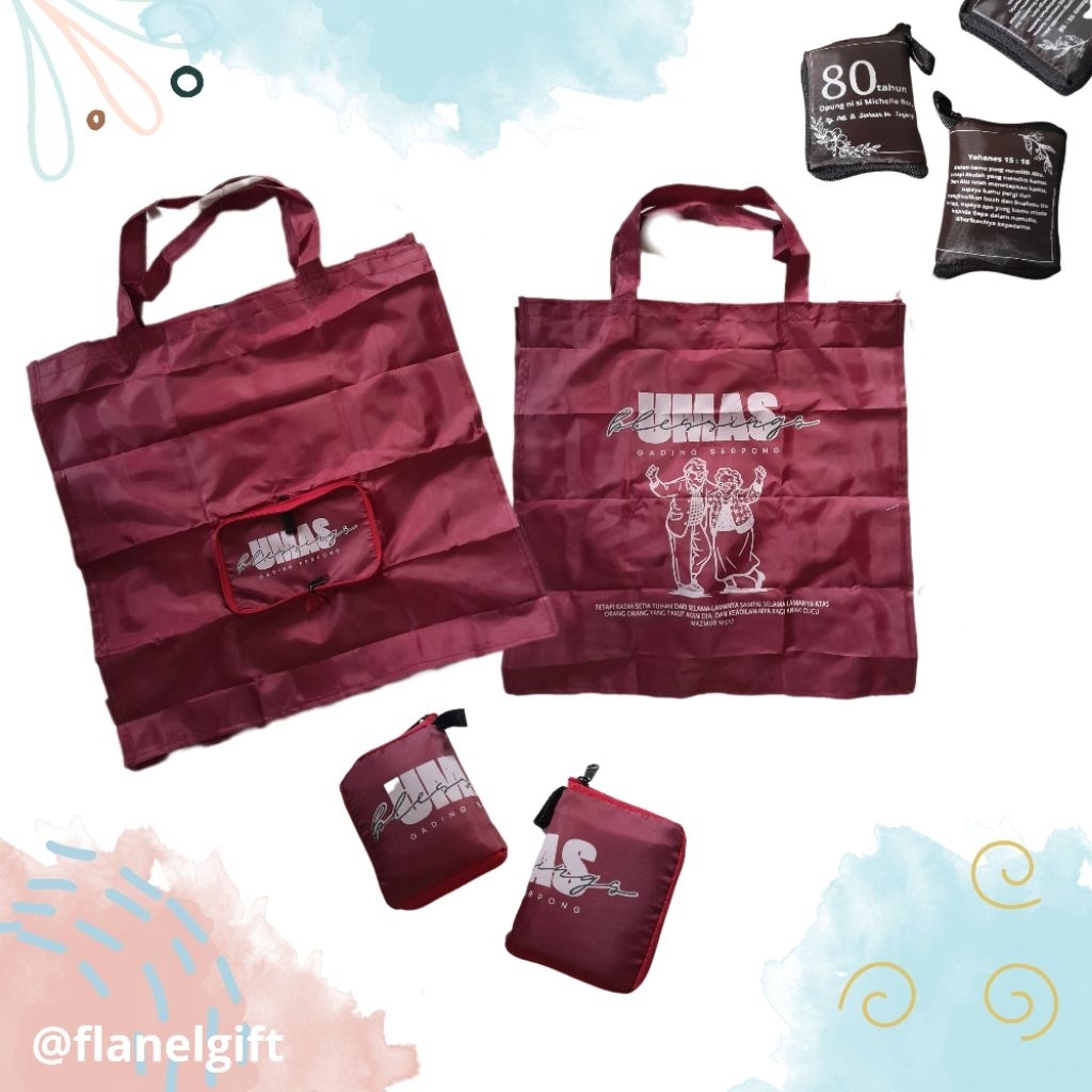 Tas Lipat Parasut 40x40 Custom Sablon dengan Thanks Card