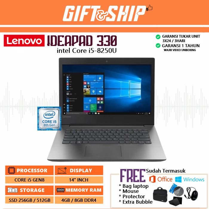 LENOVO IDEAPAD 330 intel i5-8250U 8GB 512GB SSD WIN10+OFFICE 14.0"