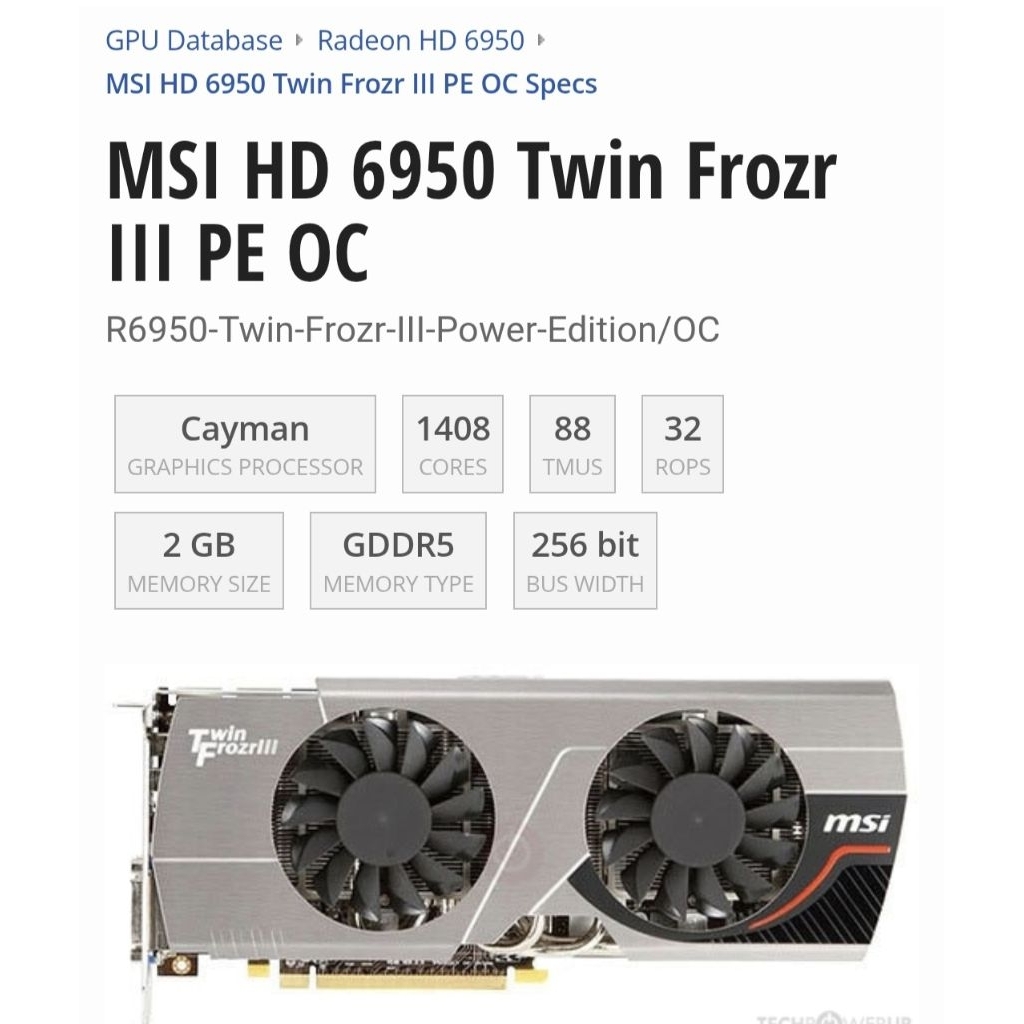 VGA GPU AMD Radeon HD6900 R6950 MSI Twinfrozr III like new