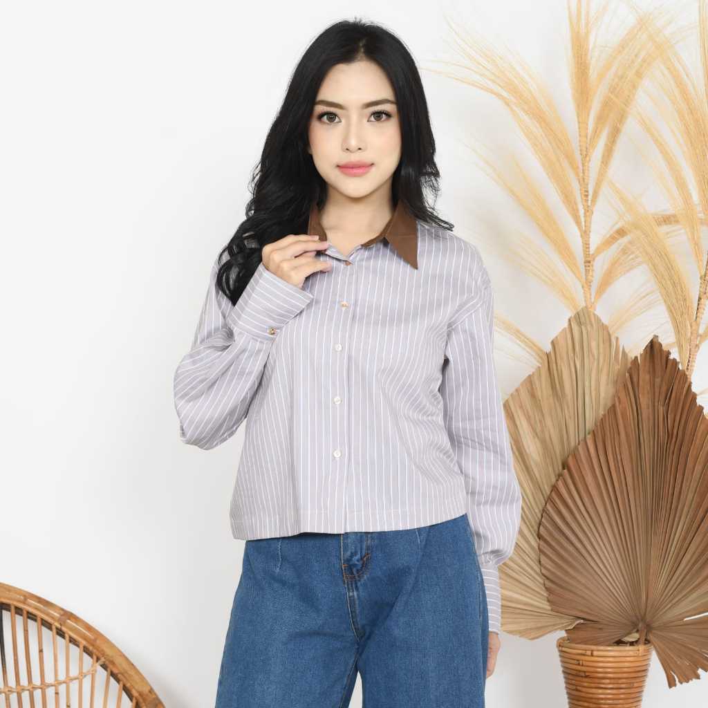 Baju Wanita | Crop Top | Atasan Wanita Crop Top - NAS Kemeja Crop Top Corry Brown Katun Yarn Dyed