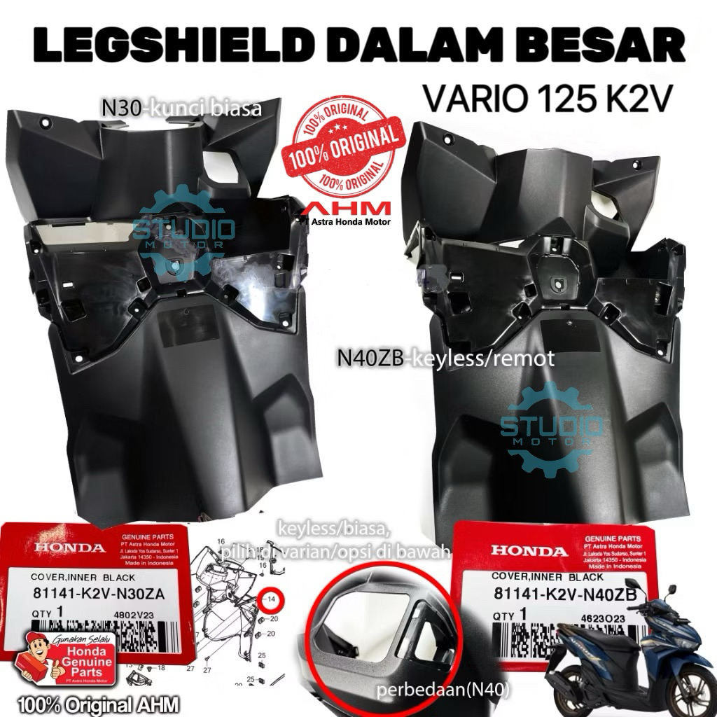8114AK2VN30ZA / 81141K2VN40ZB Legshield Tengah Kap dek Kontak Cover Inner Assy Vario 125 led K2V 202