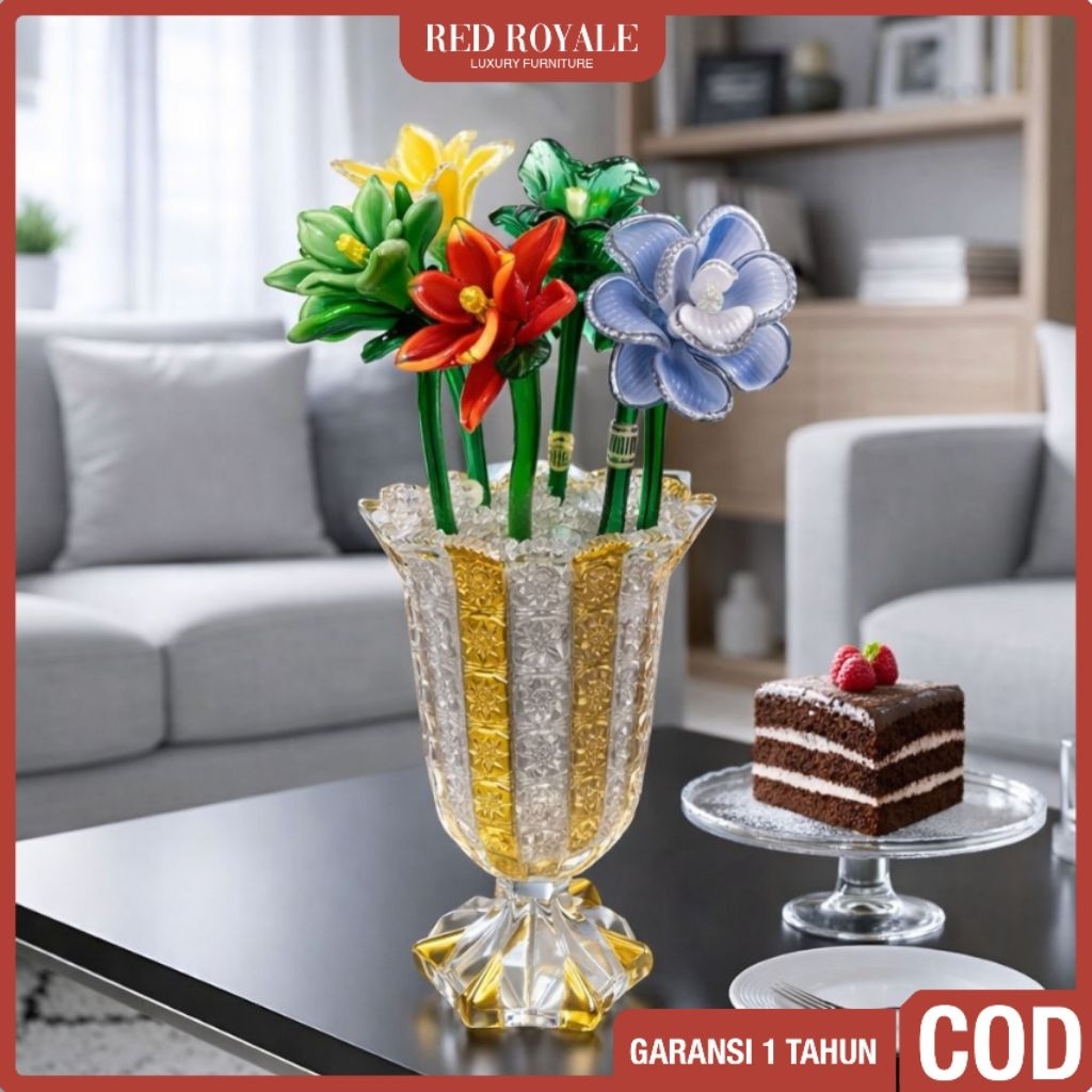 bunga kristal kaca mewah dekorasi hiasan aksesoris ruang tamu  rumah