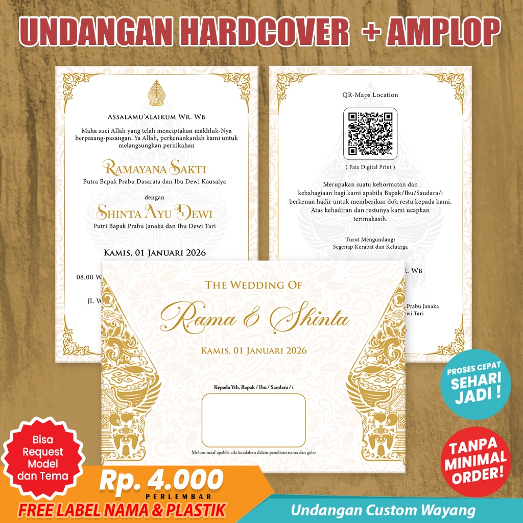 Undangan Wayang  Hardcover Pernikahan Mewah Murah plus Amplop Tanpa Minimal Order