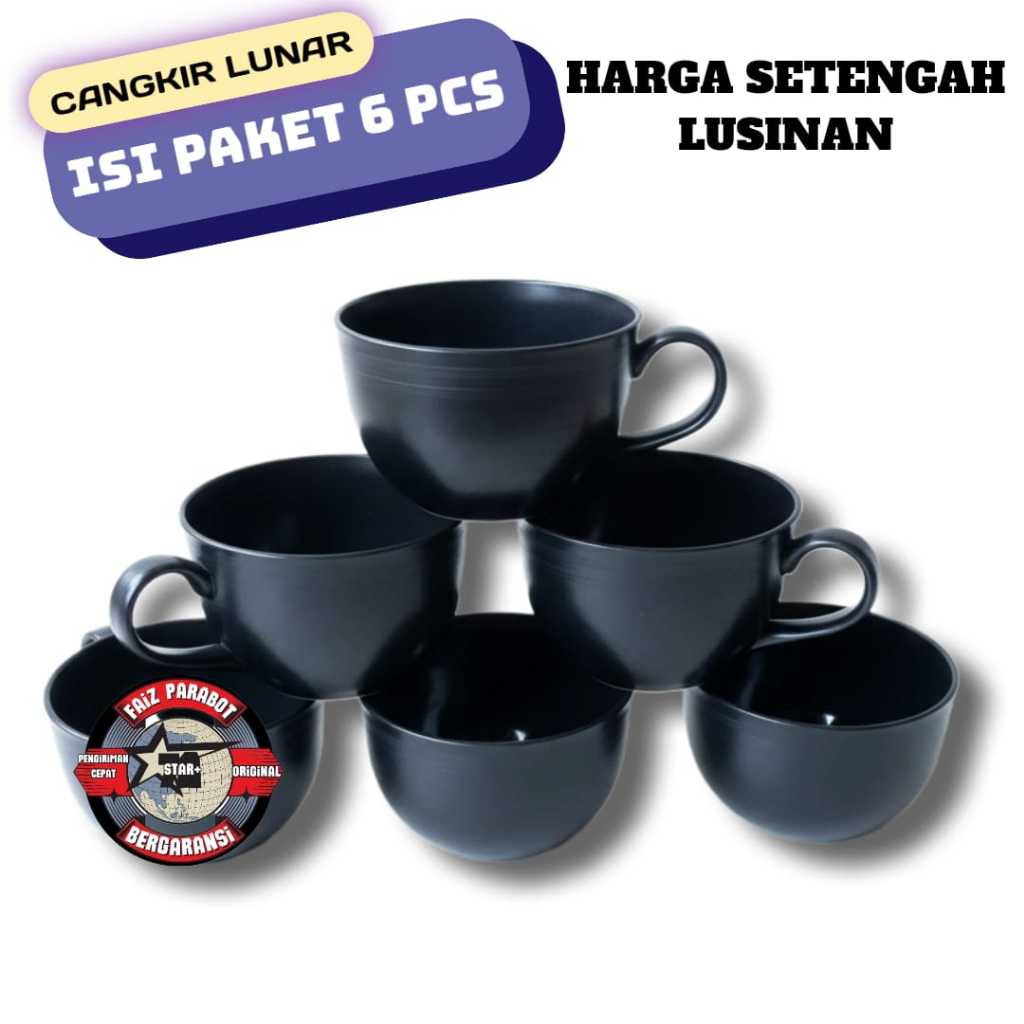 ( isi 6 pcs) SETENGAH LUSINAN Cangkir Kopi Hitam / Cangkir Gelas Plastik / CANGKIR LUNAR
