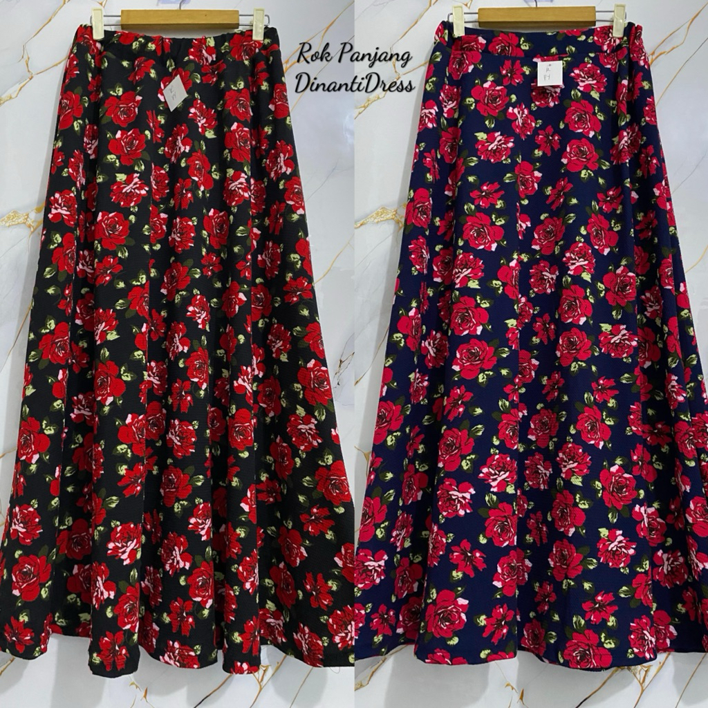 Rok Payung Panjang Wanita Motif Bunga Mawar
