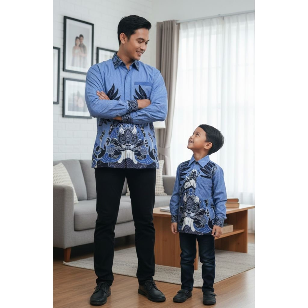 (*)batik warna biru muda beby blue couple anak laki laki dan ayah lengan panjang