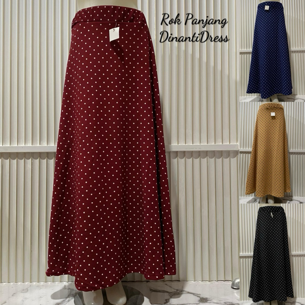 Rok Payung Panjang Wanita Motif Polkadot Kecil Warna
