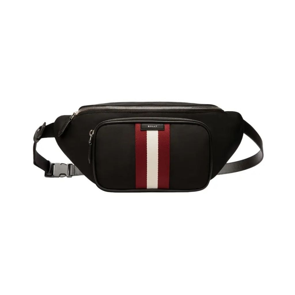 Bally Code Nylon Belt Bag Black Red
