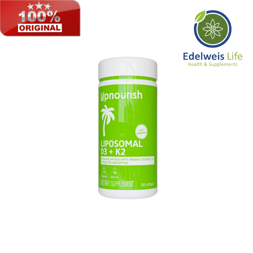 Upnourish Liposomal D3 K2 5000IU - Bestseller 365 Softgels Liposomal untuk Penyerapan Optimal