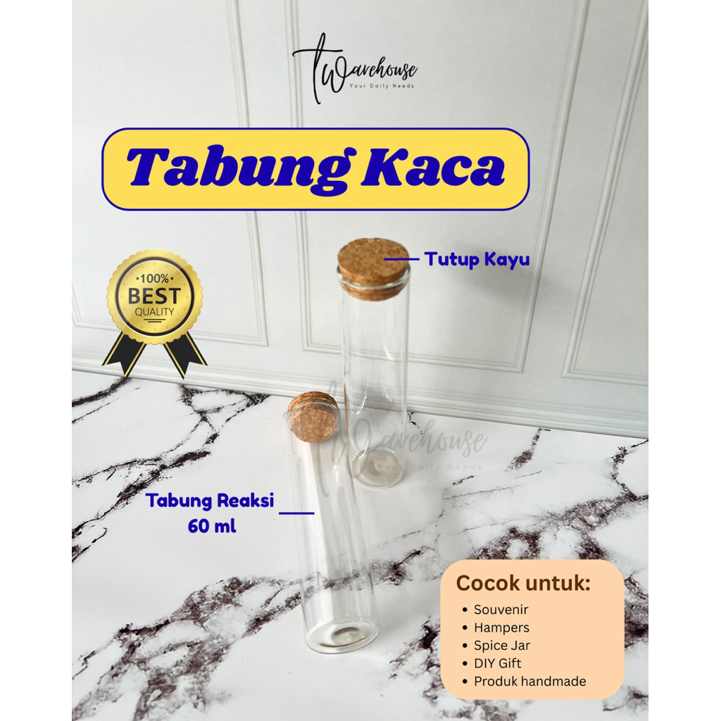 Tabung Kaca / Tabung Reaksi Tutup Kayu Cocok untuk Gift souvenir DIY hampers