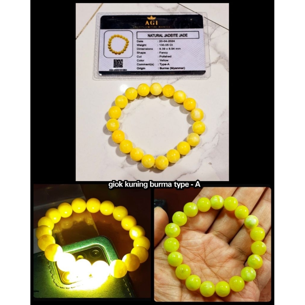 gelang batu giok kuning Burma Jade type - a