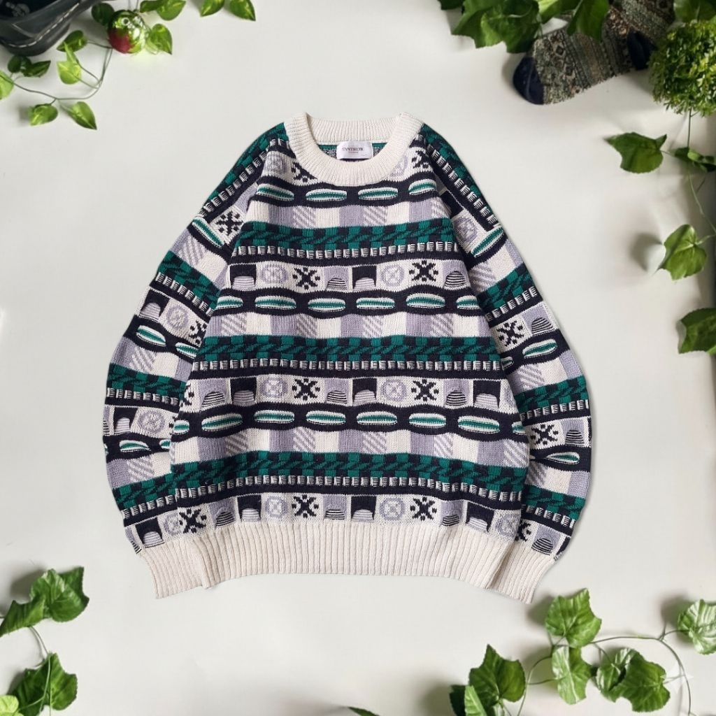 Vintage Pullover Textured 3D Look Like Coogi Style Knitted Sweater