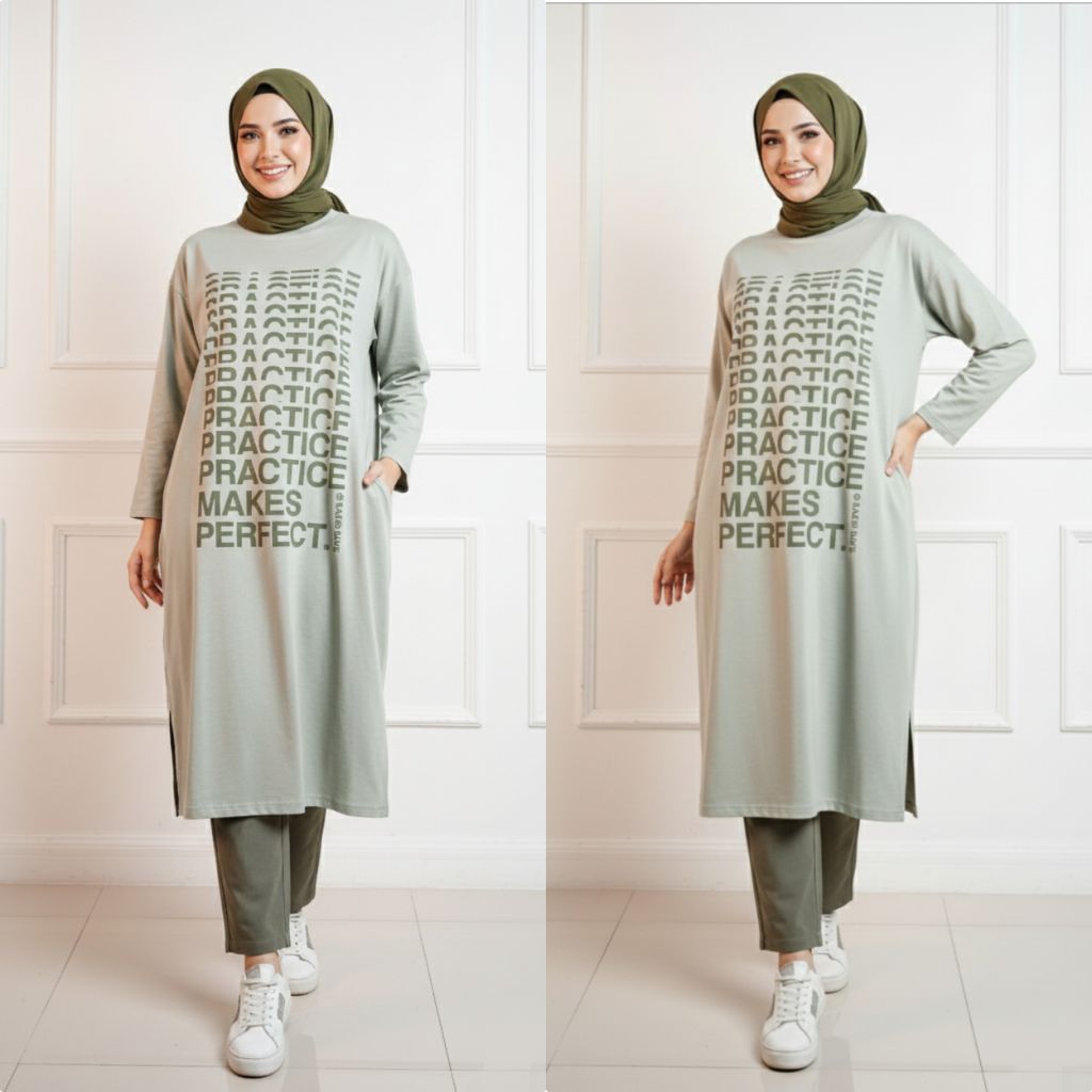 Daily outfit Setelan tunik Set celana tunik wanita kekinian Tunik combad premium