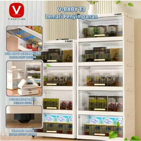 Rak Kabinet Susun Lipat/Rak Buku Serbaguna ada Roda/Lemari Plastik Lipat Susun T3