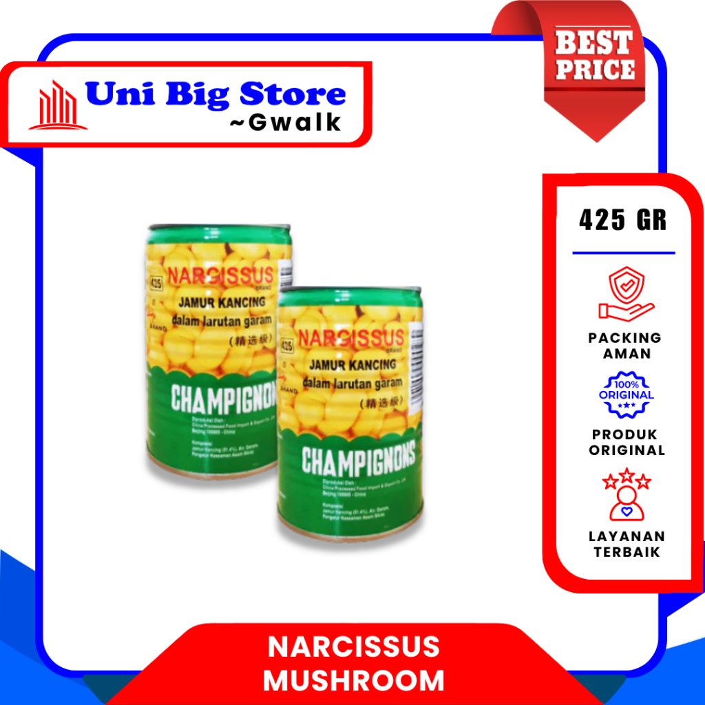 NARCISSUS MUSHROOM  FU YONG FONG FYF JAMUR KANCING KALENG ~ 425GR