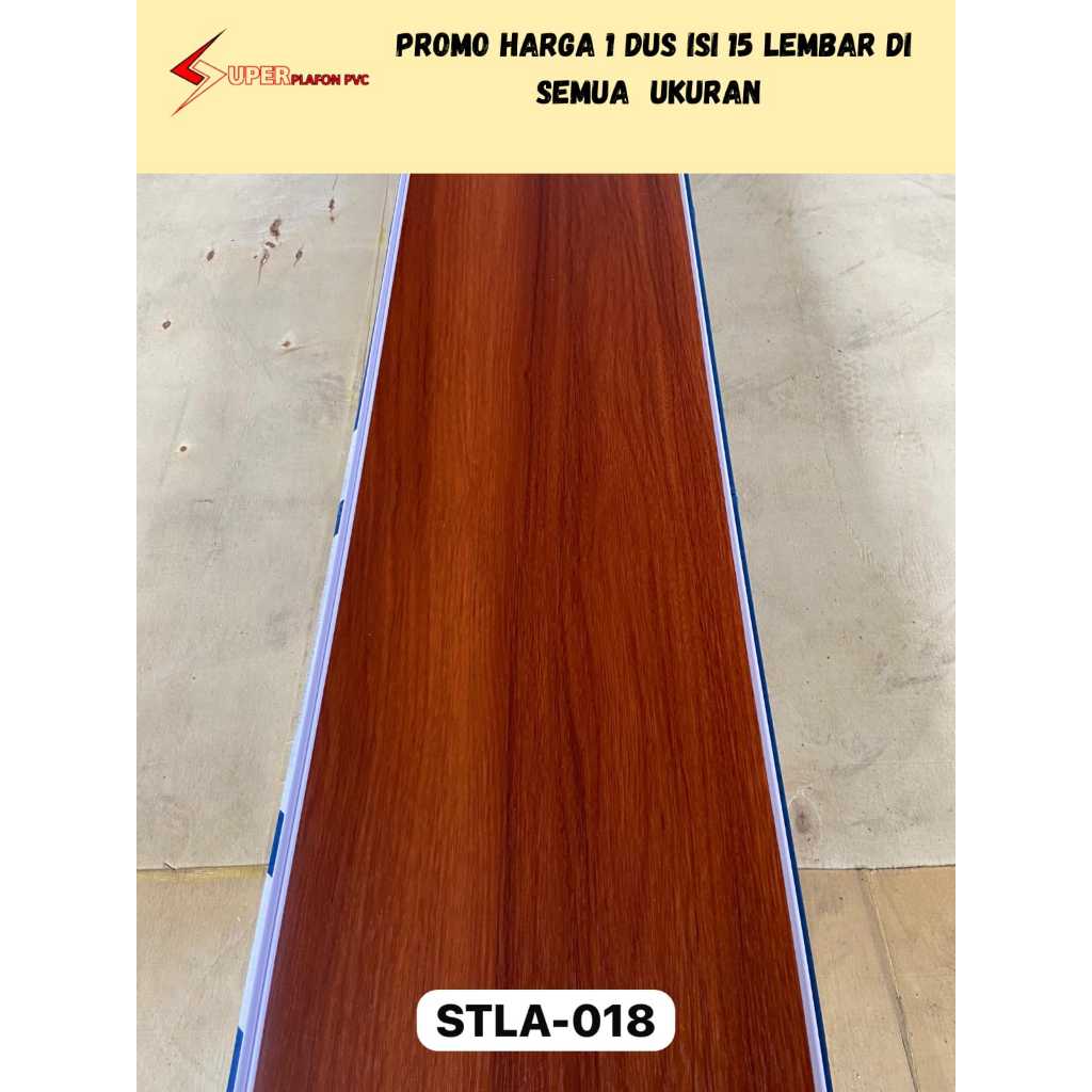 [PROMO] 1 Dus Plafon Pvc isi 15 Lembar Coklat Merah Serat Kayu Doff Rata/Garis Nat  Premium 8mm Plav