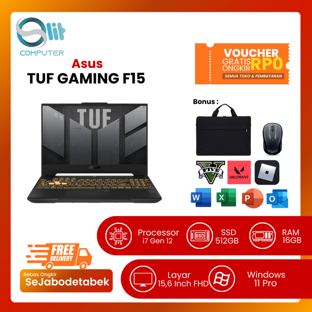 Laptop Gaming ASUS TUF F15 i7 Gen 12 RAM 16GB SSD 512GB RTX 3050 FHD Win 11