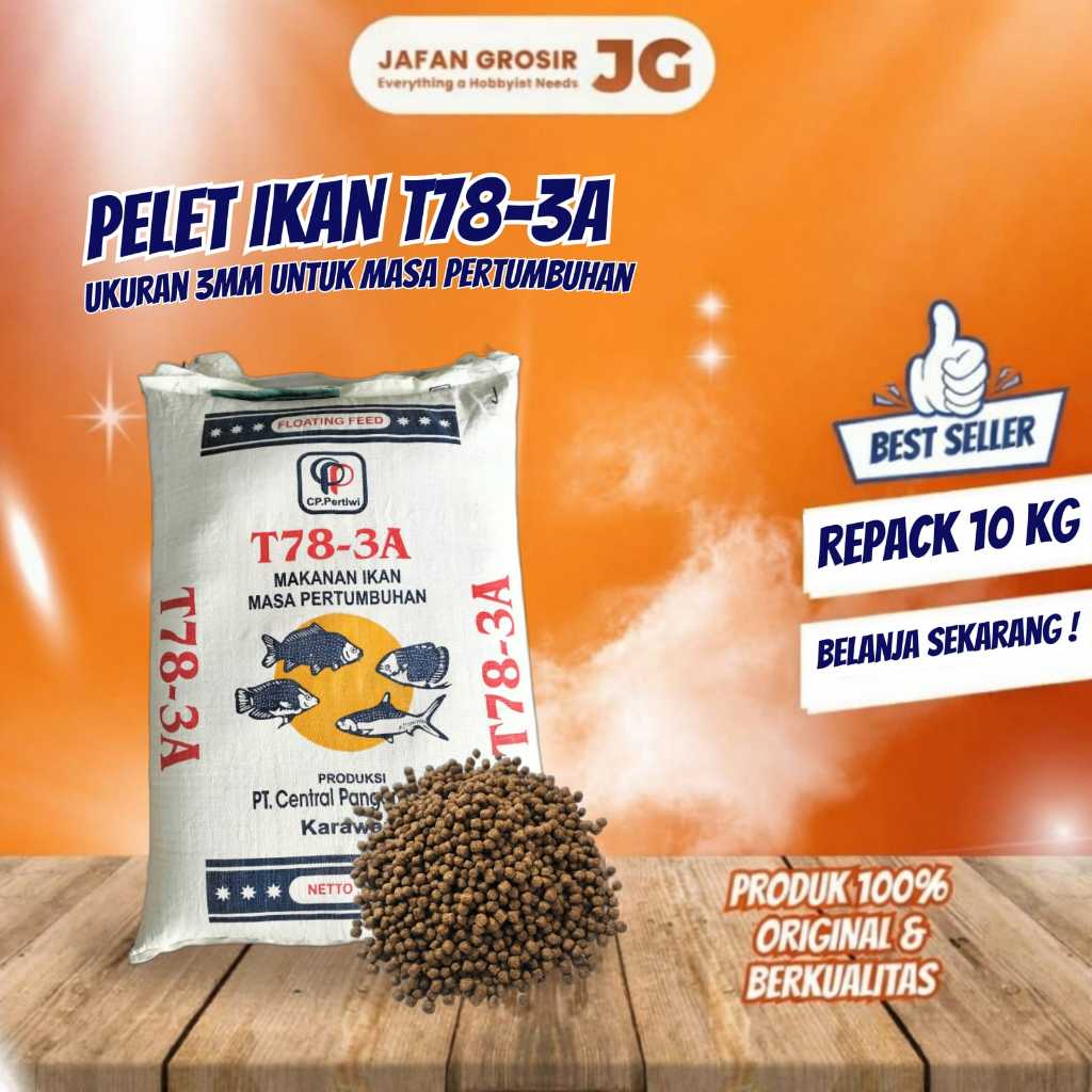 Pelet Ikan T78-3A 10 Kg ukuran 3 mili Pakan Ikan Bandeng Mujaer Nila