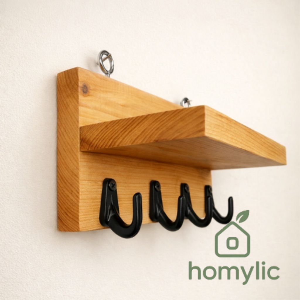 Rak Kunci Dinding Kayu Minimalis Rak Gantungan Baju Topi Hook Gantungan Kunci Tempel Dinding Serbagu